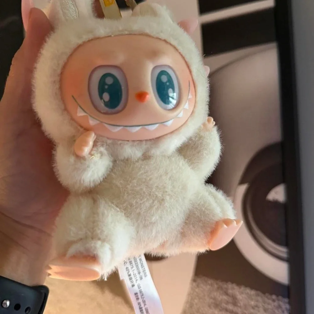 Labubu vinyl plush cream blue eyes pop mart monster bag charm Y2K key chain Read